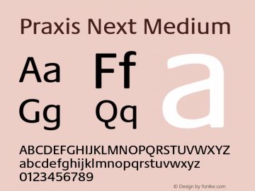 Praxis Next Medium Version 1.00, build 7, g2.4.3 b983, s3 Font Sample