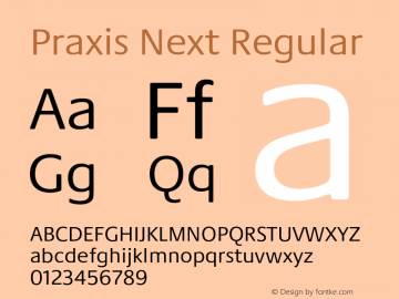 Praxis Next Regular Version 1.00, build 6, g2.4.3 b983, s3 Font Sample