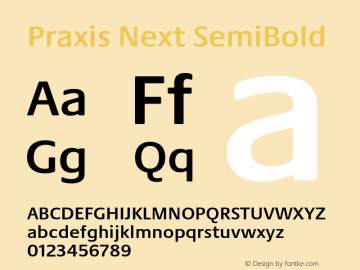 Praxis Next SemiBold Version 1.00, build 7, g2.4.3 b983, s3 Font Sample