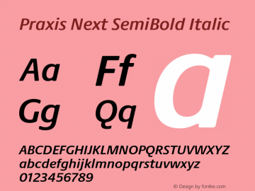 Praxis Next SemiBold Italic Version 1.00, build 7, g2.4.3 b983, s3 Font Sample