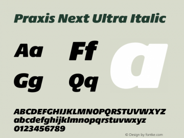 Praxis Next Ultra Italic Version 1.00, build 6, g2.4.3 b983, s3 Font Sample