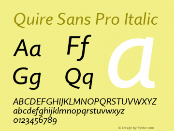 Quire Sans Pro Italic Version 1.0 Font Sample