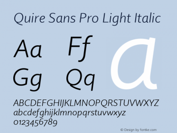 Quire Sans Pro Light Italic Version 1.0 Font Sample