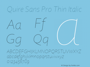 Quire Sans Pro Thin Italic Version 1.0 Font Sample