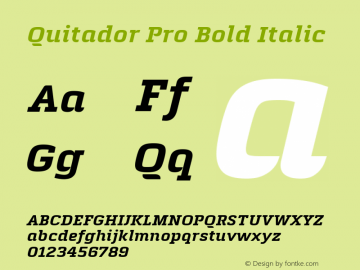 Quitador Pro Bold Italic Version 1.00 Font Sample