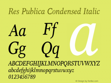 Res Publica Condensed Italic Version 1.00 Font Sample