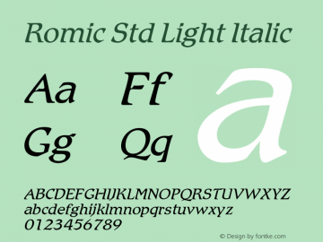 RomicStd-LightItalic Version 2.000 Build 1000 Font Sample