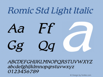Romic Std Light Italic Version 1.00 Build 1000 Font Sample