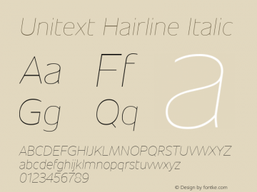 Unitext Hairline Italic Version 1.00, build 4, gb1060, s3 Font Sample