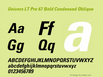 UniversLTPro-BoldCondObl Version 2.000 Build 1000 Font Sample