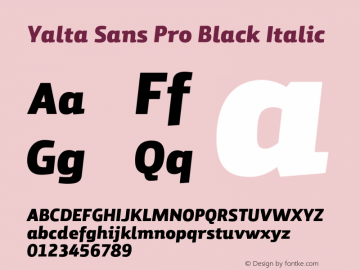 Yalta Sans Pro Black Italic Version 1.000 Font Sample