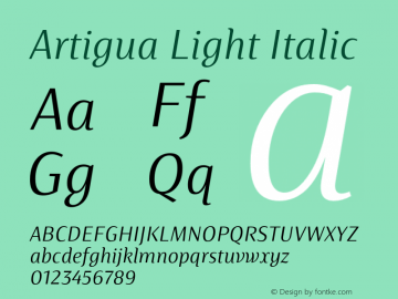 Artigua-LightItalic Version 1.000 Font Sample