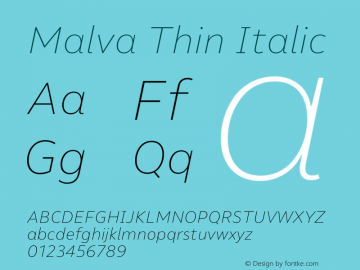 Malva Thin Italic Version 1.000;PS 001.000;hotconv 1.0.88;makeotf.lib2.5.64775 Font Sample