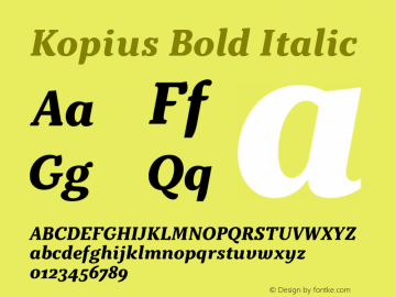 Kopius Bold Italic Version 1.001 Font Sample