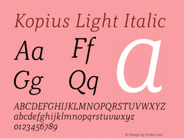 Kopius Light Italic Version 1.001 Font Sample