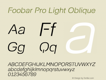 Foobar Pro Light Oblique Version 1.000 Font Sample