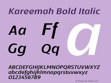 Kareemah Bold Italic Version 1.000;PS 001.000;hotconv 1.0.70;makeotf.lib2.5.58329 Font Sample