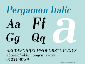 Pergamon Italic Version 1.00 Font Sample