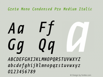 MonoCndPro-CondensedMediumItali Version 1.000 Font Sample