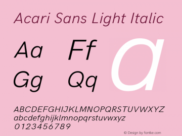 Acari Sans Light Italic Version 1.045 Font Sample