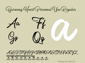 Burning Heart Personal Use Version 1.000 Font Sample