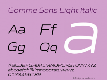 Gomme Sans Light Italic Version 1.000;PS 001.000;hotconv 1.0.88;makeotf.lib2.5.64775 Font Sample