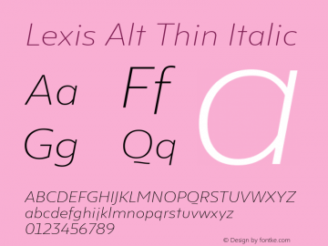 Lexis Alt Thin Italic Version 1.000 Font Sample