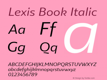 Lexis Book Italic Version 1.000 Font Sample