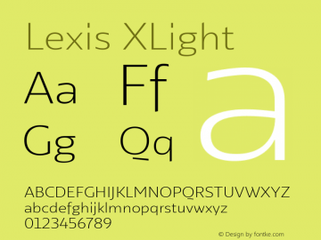 Lexis XLight Version 1.000 Font Sample