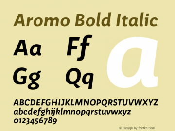 Aromo Bold Italic Version 1.002;PS 001.002;hotconv 1.0.70;makeotf.lib2.5.58329 Font Sample