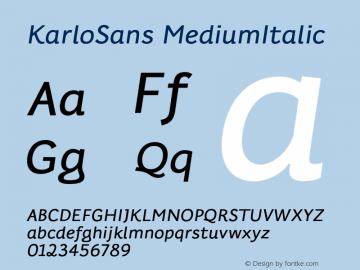 KarloSans MediumItalic Version 001.000 Dec 2017 Font Sample