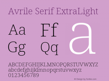 Avrile Serif ExtraLight Version 2.001; ttfautohint (v1.8.2) Font Sample