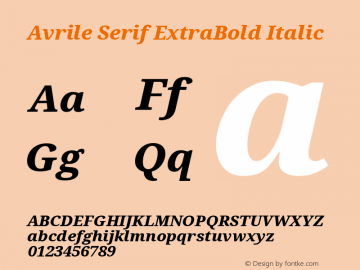 Avrile Serif ExtraBold Italic Version 2.001; ttfautohint (v1.8.2) Font Sample