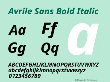 Avrile Sans Bold Italic Version 2.001 Font Sample