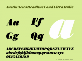 Austin News Headline Cond Ultra Italic Version 1.001;September 17, 2018;FontCreator 11.5.0.2421 64-bit Font Sample