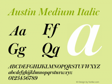 Austin Medium Italic Version 1.001;September 17, 2018;FontCreator 11.5.0.2421 64-bit Font Sample