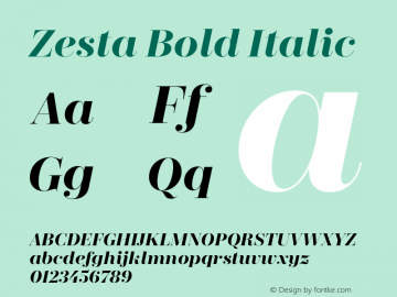 Zesta Bold Italic Version 1.0 Font Sample