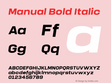 Manual-BoldItalic Version 1.000;PS 001.000;hotconv 1.0.88;makeotf.lib2.5.64775 Font Sample