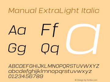 Manual-ExtraLightItalic Version 1.000;PS 001.000;hotconv 1.0.88;makeotf.lib2.5.64775 Font Sample