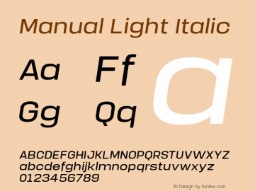 Manual-LightItalic Version 1.000;PS 001.000;hotconv 1.0.88;makeotf.lib2.5.64775 Font Sample