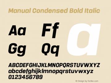 Manual-CondensedBoldItalic Version 1.000;PS 001.000;hotconv 1.0.88;makeotf.lib2.5.64775 Font Sample