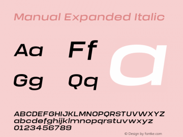 Manual-ExpandedItalic Version 1.000;PS 001.000;hotconv 1.0.88;makeotf.lib2.5.64775 Font Sample