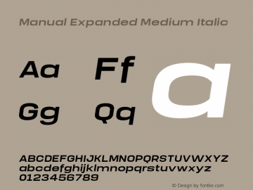 Manual-ExpandedMediumItalic Version 1.000;PS 001.000;hotconv 1.0.88;makeotf.lib2.5.64775 Font Sample