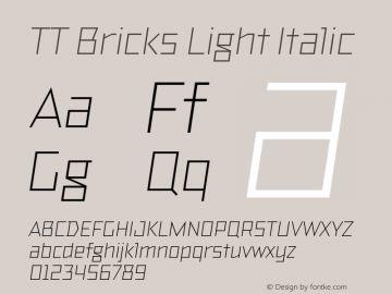 TTBricks-LightItalic Version 1.000 Font Sample