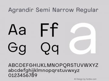 Agrandir-SemiNarrowRegular Version 1.000 Font Sample