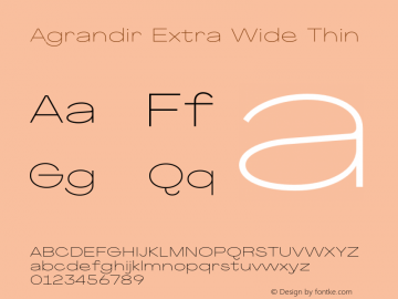 Agrandir-ExtraWideThin Version 1.000 Font Sample