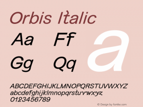 Orbis Italic Version 1.000;PS 001.000;hotconv 1.0.88;makeotf.lib2.5.64775 Font Sample