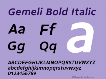 Gemeli Bold Italic Version 1.001;PS 1.1;hotconv 1.0.72;makeotf.lib2.5.5900; ttfautohint (v0.92) -l 8 -r 50 -G 200 -x 14 -w 