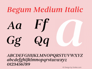 Begum-MediumItalic Version 1.000 Font Sample