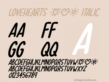Lovehearts XYZ Italic Version 1.00 September 26, 2018, initial release Font Sample